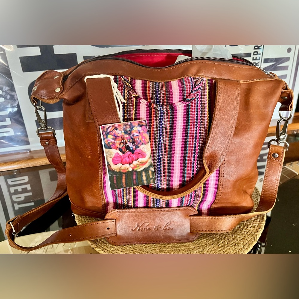 Nena & Co. One-of-a-Kind Convertible Leather Bag w/ Woven Textile Brown/Pink